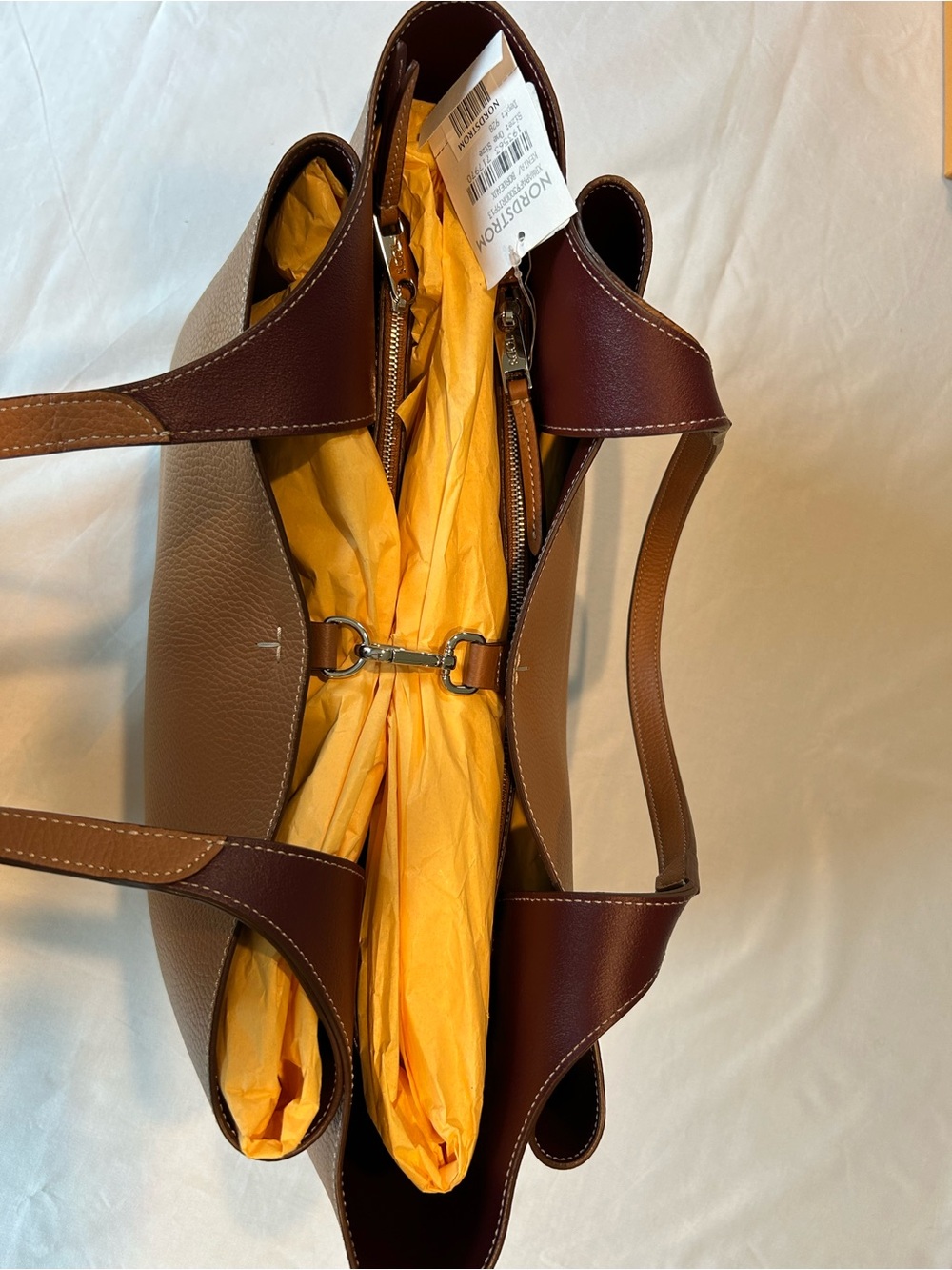 Tod's Tan and Dark Brown Leather Tote with Silver T Charm - Picture 8 of 12